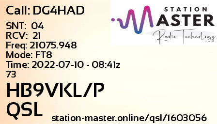 QSL Card for HB9VKL/P QSO with DG4HAD