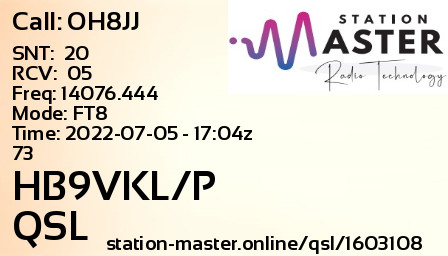 QSL Card for HB9VKL/P QSO with OH8JJ