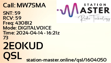 QSL Card for 2E0KUD QSO with MW7SMA