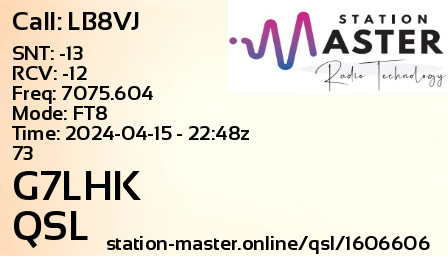 QSL Card for G7LHK QSO with LB8VJ