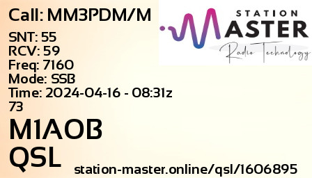 QSL Card for M1AOB QSO with MM3PDM/M