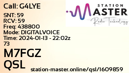 QSL Card for M7FGZ QSO with G4LYE