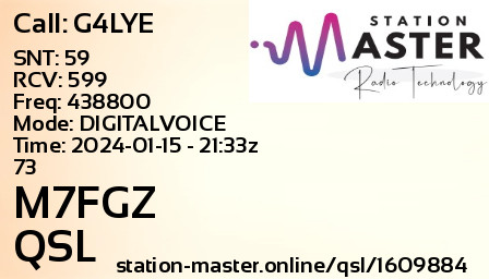 QSL Card for M7FGZ QSO with G4LYE
