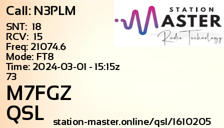 QSL Card for M7FGZ QSO with N3PLM