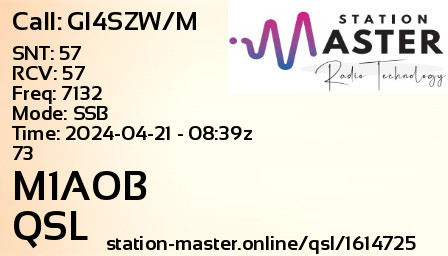 QSL Card for M1AOB QSO with GI4SZW/M