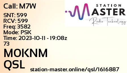 QSL Card for M0KNM QSO with M7W