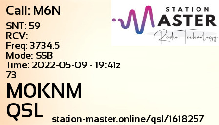 QSL Card for M0KNM QSO with M6N