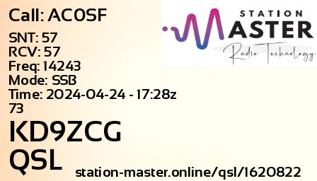 QSL Card for KD9ZCG QSO with AC0SF