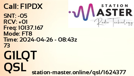 QSL Card for G1LQT QSO with F1PDX