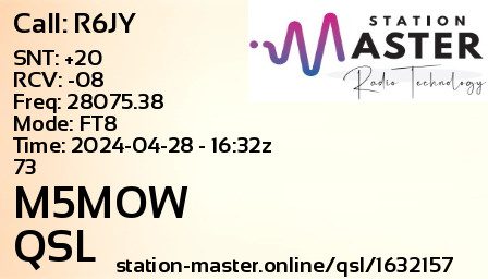 QSL Card for M5MOW QSO with R6JY