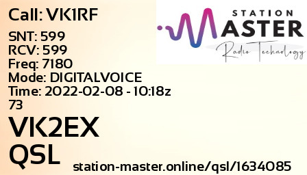 QSL Card for VK2EX QSO with VK1RF