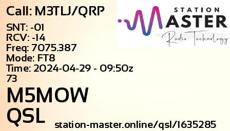 QSL Card for M5MOW QSO with M3TLJ/QRP