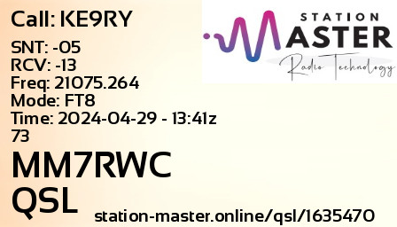 QSL Card for MM7RWC QSO with KE9RY