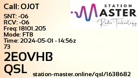 QSL Card for 2E0VHB QSO with OJ0T