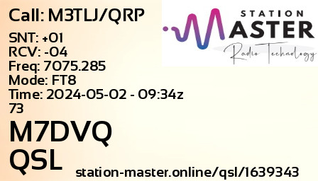 QSL Card for M7DVQ QSO with M3TLJ/QRP
