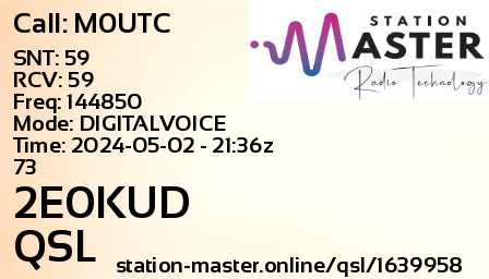 QSL Card for 2E0KUD QSO with M0UTC