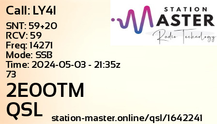 QSL Card for 2E0OTM QSO with LY4I