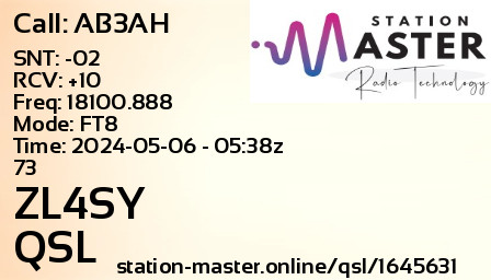 QSL Card for ZL4SY QSO with AB3AH