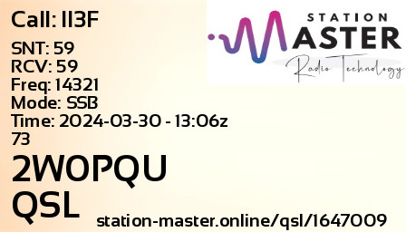 QSL Card for 2W0PQU QSO with II3F