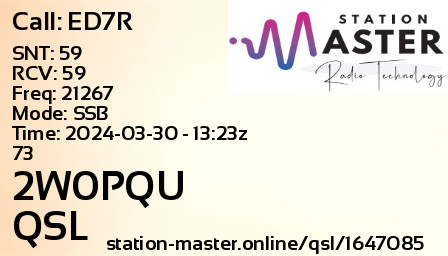 QSL Card for 2W0PQU QSO with ED7R