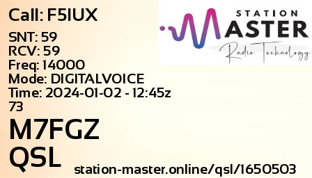 QSL Card for M7FGZ QSO with F5IUX