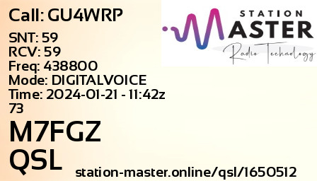 QSL Card for M7FGZ QSO with GU4WRP