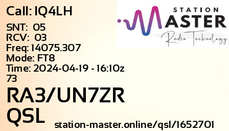 QSL Card for RA3/UN7ZR QSO with IQ4LH