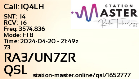 QSL Card for RA3/UN7ZR QSO with IQ4LH