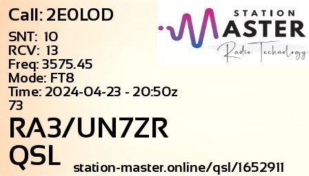 QSL Card for RA3/UN7ZR QSO with 2E0LOD