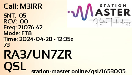 QSL Card for RA3/UN7ZR QSO with M3IRR