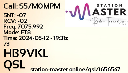 QSL Card for HB9VKL QSO with S5/M0MPM