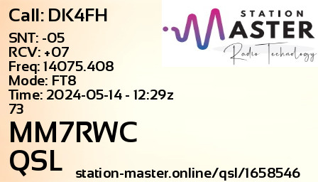 QSL Card for MM7RWC QSO with DK4FH