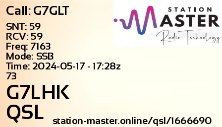 QSL Card for G7LHK QSO with G7GLT