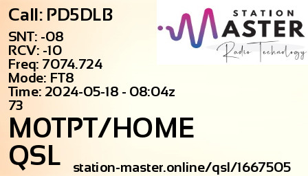 QSL Card for M0TPT/HOME QSO with PD5DLB