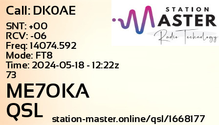 QSL Card for ME7OKA QSO with DK0AE