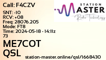 QSL Card for ME7COT QSO with F4CZV