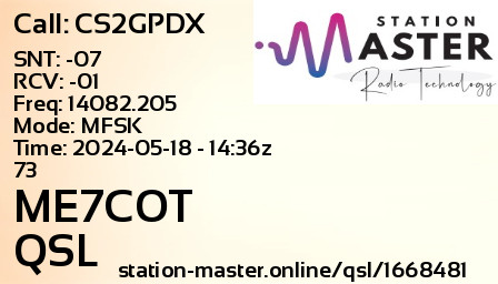 QSL Card for ME7COT QSO with CS2GPDX