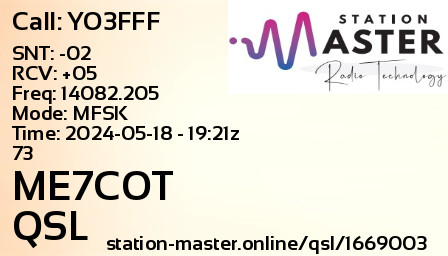 QSL Card for ME7COT QSO with YO3FFF