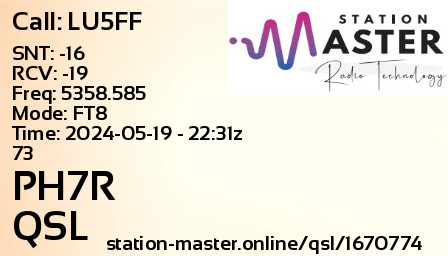 QSL Card for PH7R QSO with LU5FF
