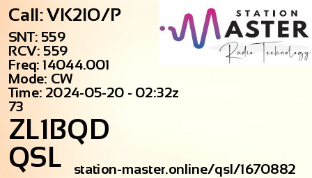 QSL Card for ZL1BQD QSO with VK2IO/P