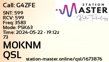 QSL Card for M0KNM QSO with G4ZFE