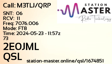 QSL Card for 2E0JML QSO with M3TLJ/QRP
