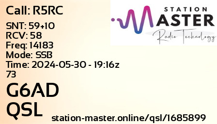 QSL Card for G6AD QSO with R5RC