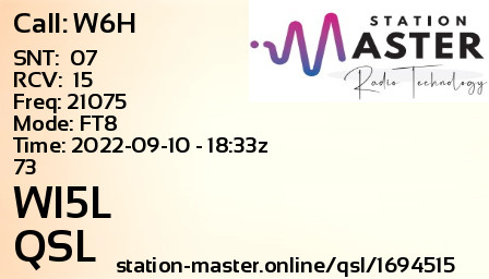 QSL Card for WI5L QSO with W6H
