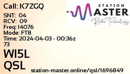QSL Card for WI5L QSO with K7ZGQ