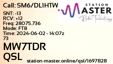 QSL Card for MW7TDR QSO with SM6/DL1HTW