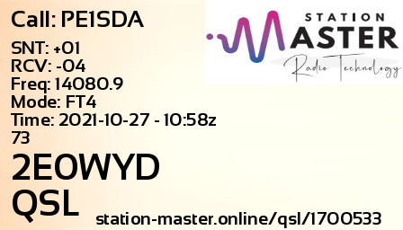 QSL Card for 2E0WYD QSO with PE1SDA