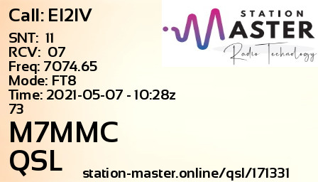 QSL Card for M7MMC QSO with EI2IV