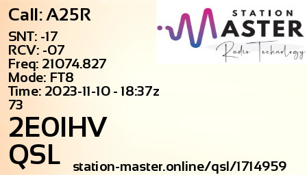 QSL Card for 2E0IHV QSO with A25R