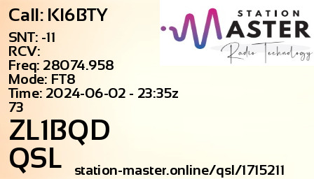 QSL Card for ZL1BQD QSO with KI6BTY